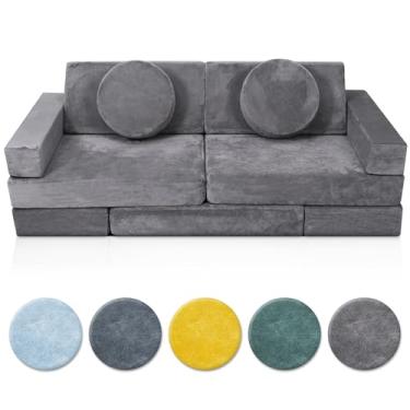 Imagem de Lunix Capa de substituição para LX15 14 peças de sofá infantil modular, tecido de veludo premium lavável, espuma não incluída - cinza aço