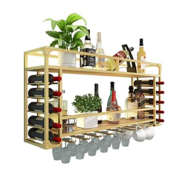 Imagem de GKPSSURV Prateleiras de vinho modernas montadas na parede com suporte de vidro, suporte de garrafa, prateleira de cálice suspensa, prateleiras flutuantes de unidade de bar, rack de exibição