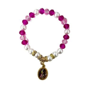 Imagem de Pulseira Anjo Da Guarda Rosa Com Pérolas Cristal E Silicone