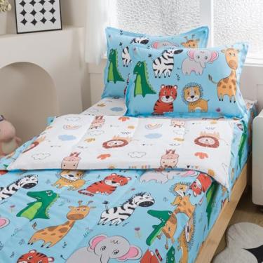 Imagem de lishjekee Jogo de edredom infantil solteiro com zíper, girafa, leão, zoológico, para meninas, tudo em um, com zíper, todas as estações, decoração de casa