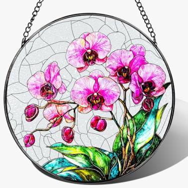 Imagem de Enfeite de vitral de 20 cm, pendurado em vitrais, decoração para pendurar na janela, enfeite de flor de orquídea | Natal, Dia das Mães, aniversário | Presentes para mãe e vovó, presente para amantes