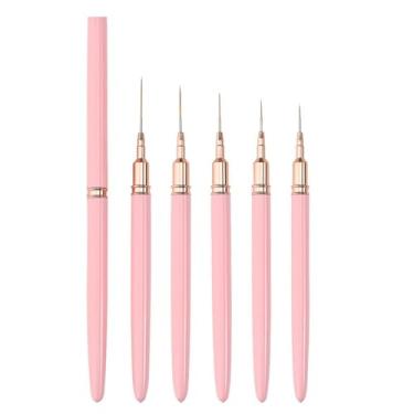 Imagem de Conjunto de 5 pincéis de arte de unha, pincéis finos para delineador de unhas, desenho detalhado para gel de unhas, tamanhos 5/8/12/20/25 mm (rosa)