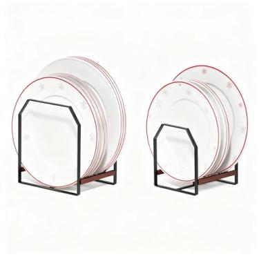 Imagem de TIPSYTREE Pacote com 2 organizadores de pratos de cozinha com suportes grandes e pequenos, escorredor de pratos de metal para casas e armários compactos, preto (1 grande + 1 pequeno)