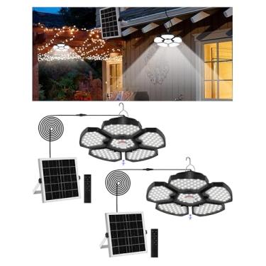 Imagem de T-SUN Luz solar com sensor de movimento movido a energia solar interna e externa com 5 modos de lâmpada de segurança de controle remoto à prova d'água para garagem, celeiro, gazebo, pátio, varanda
