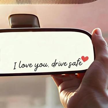 Imagem de 3 peças de adesivos de espelho I Love You Drive Safe, adesivos fofos de carro para mulheres, adesivos de espelho retrovisor, presentes de dia dos namorados para ela, ele (I Love You Drive Safe Black)