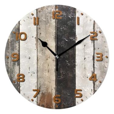 Imagem de JUZIHAI Relógio de parede de madeira rústica silencioso, sem tique-taque, relógios de parede redondos, operados por bateria, fácil de ler, relógio decorativo de parede para casa, cozinha, sala de