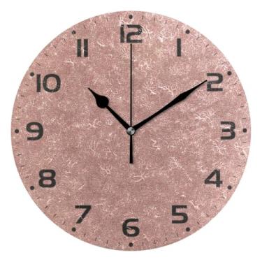 Imagem de JUZIHAI Relógio de parede redondo de ouro rosa silencioso, sem tique-taque, funciona com bateria, fácil de ler, relógio decorativo de parede para casa, cozinha, sala de estar, quarto, escritório, 25