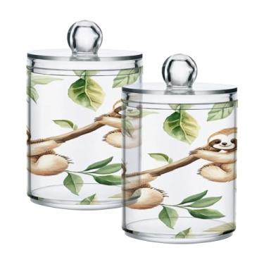 Imagem de Qilmy Cute Sloth Qtip Holder 2 unidades, frascos de boticário de 400 ml, vasilha organizadora de banheiro para cotonetes, bolas de algodão, almofadas de maquiagem, fio dental, sais de banho