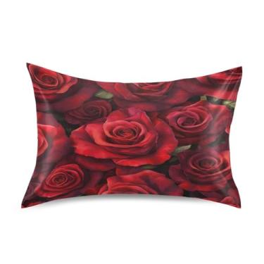 Imagem de JUZIHAI Fronha de cetim rosas, fronha de seda suave e fresca, fronha de seda com fecho de envelope macio e respirável para cabelo e pele, tamanho padrão 51 x 66 cm x 1