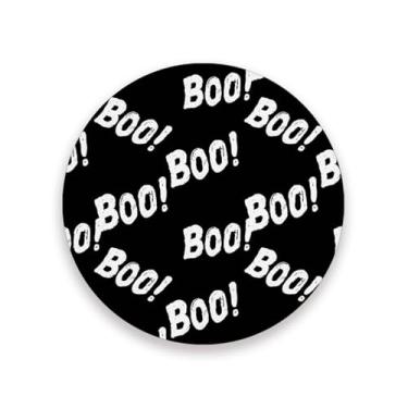 Imagem de JUZIHAI Conjunto de 2 porta-copos de Halloween Boo, porta-copos redondos absorventes de pedra cerâmica com base de cortiça, tapete de proteção de mesa para cozinha, bar, decoração de casa