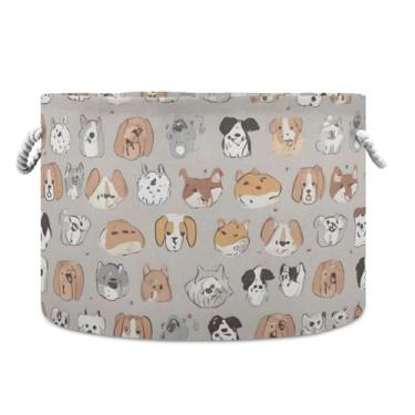 Imagem de JUZIHAI Cesto de armazenamento dobrável para cachorrinhos Pug Shiba fofo cesto de roupa suja para bebês com alças de corda de algodão, caixa organizadora de armário dobrável para quarto, berçário