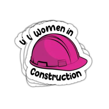 Imagem de 3 peças adesivo feminino em construção engraçado chapéu duro rosa presente para engenheiros construtores mulheres em construção adesivos feminista carro decalque para laptop garrafa caderno chapéu