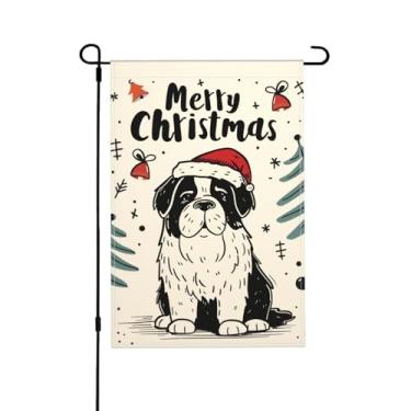 Imagem de Bandeira de jardim de Natal São Bernardo Cachorro Dupla Face Vertical Sazonal Inverno Exterior Jardim Decorações de Gramado 30 x 45 cm