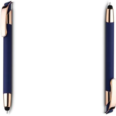 Imagem de Caneta Esferográfica Retrátil em Metal, Escrita Azul, com Ponta Touch, Detalhe em Dourado Rosé, Refil Tipo Parker design moderno (Kit 2 Azul)