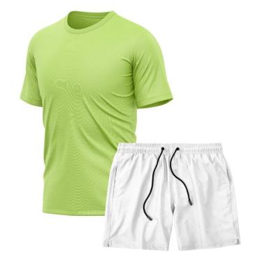 Imagem de Kit Camiseta Manga Curta Dry Amarelo + Short Tactel Academia Caminhada Gênero:Homem;Tamanho:P;Cor:-Masculino