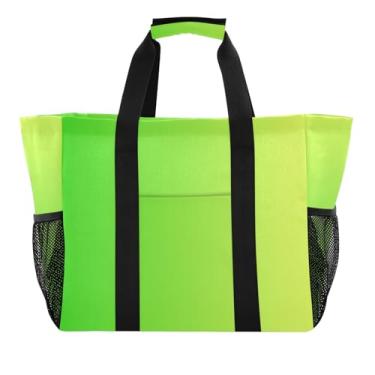 Imagem de ODAWA Bolsa feminina gradiente verde amarela, bolsa lavável com bolsos com alças abertas