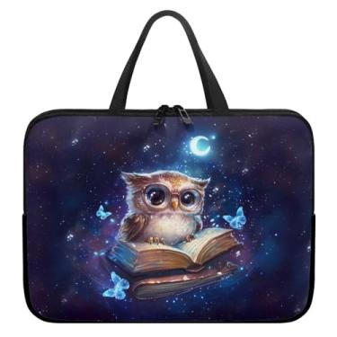 Imagem de ZIATUBLES Capa para laptop com alça para computador compatível com tablet de 10 a 17 polegadas para mulheres e homens, bolsa protetora de transporte de 360° com coruja estrelada, borboleta e lua, 38