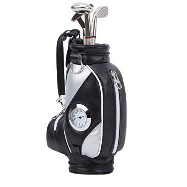 Imagem de KIMISS Mini Porta-Canetas de Mesa Com Relógio - Liga de Zinco e Couro PU - Inclui 3 Canetas de Clube para Decoração de Mesa de Amantes (Preto e Prata)