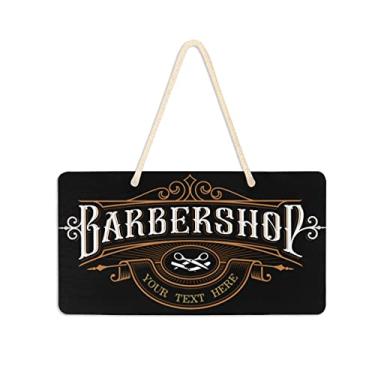 Imagem de ODAWA Placa personalizada de barbearia com logotipo design de barbearia com corte de cabelo e placas de nome personalizadas para decoração de salão, decorações rústicas 15 x 28 cm