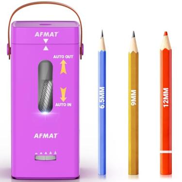 Imagem de AFMAT Apontador de lápis elétrico, apontador de lápis totalmente automático, entrada e saída automática, apontadores mãos-livres recarregáveis para lápis jumbo e coloridos (6,5 a 12 mm), portátil para