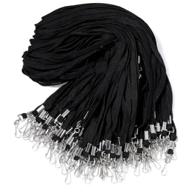 Imagem de Epakh 50 cordões para crachá de identidade, cordão plano com ganchos giratórios, tiras de pescoço para escritório, escola, enfermeira, (preto)