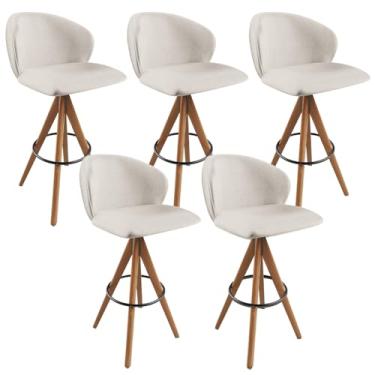 Imagem de Kit 05 Banquetas Alta Giratória Bar Cozinha Sala de Jantar Bar Mia L02 Linho Cru - Lyam Decor