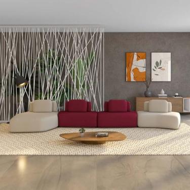 Imagem de Sofá Ilha Sala de Estar Dakota 4 Módulos 626cm Encostos Almofadas Soltas Veludo Bege/Bordô G33 - Gran Belo