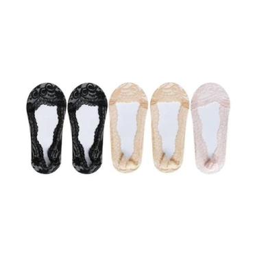 Imagem de Meias Femininas De Verão Finas Com Renda Floral Invisível, Antiderrapa