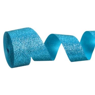 Imagem de PATIKIL Rolo de fita de glitter metálico, rolos de tecido de embrulho de presente de borda única para artesanato, buquê de casamento, festa de casamento, decoração de Natal, azul