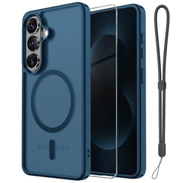 Imagem de Janmitta Capa magnética para Samsung Galaxy S26, com protetor de tela, compatível com MagSafe, proteção contra quedas de grau militar, capa de telefone fosca translúcida fina à prova de choque, azul