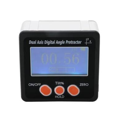 Imagem de Quadro de liga de alumínio, inclinômetro digital, transferidor de eixo duplo, caixa chanfrada, localizador de ângulo digital com ímãs (com luz de fundo)