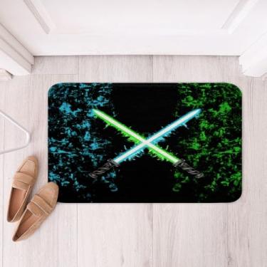 Imagem de Feelyou Tapetes de banheiro sabre de luz 40,6 cm x 61 cm crianças verde azul-petróleo Btah tapetes para chuveiro para meninos adolescentes sabre de luz ilhós tapetes de banho para banheiro arte