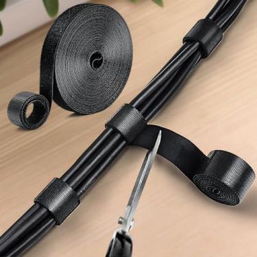 Imagem de Rolo organizador de cabos reutilizável para gerenciamento de fios preto