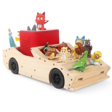Imagem de Taladad Carrinho de armazenamento e brinquedo para estante de bonecos Toniebox e Tonie (reboque de madeira), prateleiras magnéticas compatíveis com o personagem Tonie Box Player para quarto de