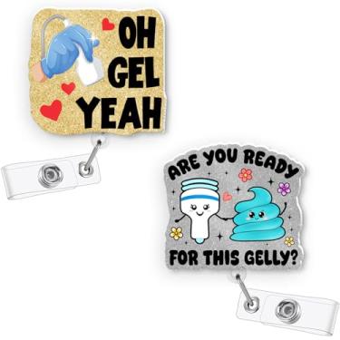 Imagem de AZGUAMI Carretel de crachá retrátil de ultrassom – 2 peças de suporte de crachá de ultrassonografia com glitter acrílico com clipe jacaré para tecnologia de ultrassom ultrassonográfico, acessórios de