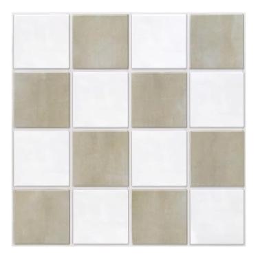 Imagem de Commomy 10 peças Matte 3D Peel and Stick Tile 30 x 30 cm Ultraleve PVC Square Peel and Stick Backsplash para cozinha Stick em azulejos para banheiro, sala de estar, lareira, decoração de parede, bege