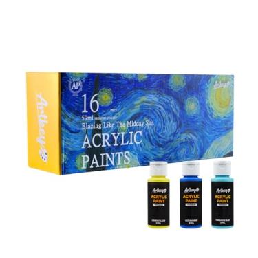 Imagem de Artkey Conjunto de tinta acrílica, 16 cores, kit de tinta acrílica de 59 ml para artistas profissionais e iniciantes – Paleta inspirada em Van Gogh "The Burning Sun" para tela, madeira, tecido, rocha