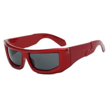 Imagem de Óculos de Sol Femininos Jelly Color Oversized Wide Leg UV400 para Esportes ao Ar Livre, Corrida e Ciclismo, Vermelho e Cinza