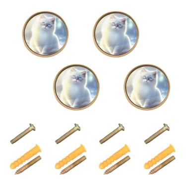 Imagem de CEBUGI Conjunto de 4 puxadores redondos de gato fofo com parafusos, puxadores de armário de cozinha para gaveta, porta, guarda-roupa, cômoda