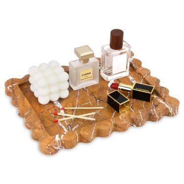 Imagem de HESHIBI Bandeja quadrada de mármore para banheiro, bandeja decorativa de pedra natural de luxo, dispensador de sabonete, parte superior de perfume, cozinha, vaso sanitário, anel para chave (marrom
