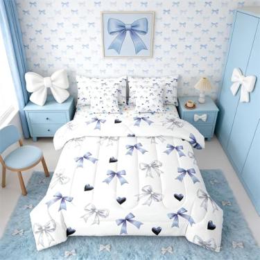 Imagem de Erosebridal Jogo de cama solteiro com laço, 7 peças, coração, amor, 3D, lençol feminino em forma de coração, em uma bolsa, lindo laço de princesa, para crianças, meninas e mulheres