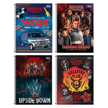 Imagem de Kit 4 Cadernos Stranger Things Tilibra 80 Folhas 200x275mm Universitár