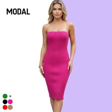 Imagem de Vestido Midi Tricot Modal sem alça - Vitrine Collection, Lilás escuro,