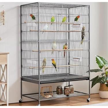 Imagem de Gaiola Grande para Papagaios 132 * 52 * 79cm, com Prateleira, Aço Carbono, Esmalte Cozido, Viveiro para Calopsita, Gaiola Calopsita, Que Permite Acomodar Muitas Aves Diferentes