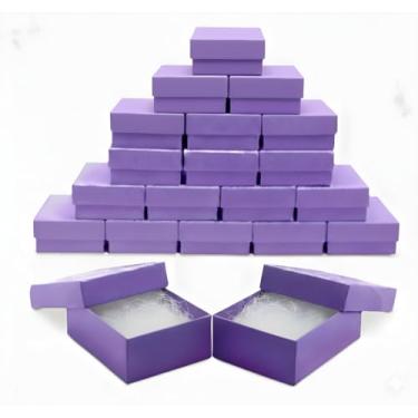 Imagem de Novel Box Pacote com 20 caixas de presente roxas para joias 7,6 x 5,7 x 2,5 cm com enchimento de algodão | Caixa de joias de papelão | Caixas de presente com tampas feitas nos EUA | Caixas para