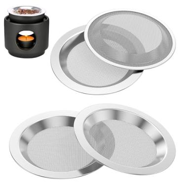 Imagem de Pacote com 4 peneiras para queimador de incenso de aço inoxidável, placa de peneira de aroma resistente ao calor de 10 cm de diâmetro, telas de filtro de cinzas para incenso, resinas, queimadores de