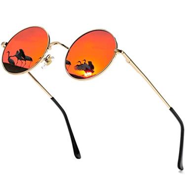 Imagem de AIEYEZO Óculos De Sol Redondos Lennon Polarizados Para Mulheres E Homens, Circulares Pequenos (Dourado/Vermelho Espelhado)