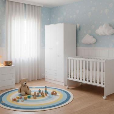 Imagem de Quarto Bebe Infantil Doce Sonho Berço Reto Rodizio e Guarda Roupas Mul