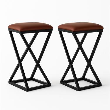 Imagem de Kit 2 Banqueta Z 80 Cm Alta Bistrô Bancada Cozinha Moderno Corino Cor:marrom