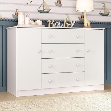 Imagem de Cômoda Infantil 125cm 2 Portas E 4 Gavetas Encanto Multimóveis Mp4450 Branco Branco